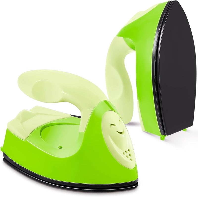 Honoson Mini Craft Iron Mini Heat Press Small Iron Portable Handy Tiny Flatiron with Charging Base Accessories for Fuse Beads Patch DIY Shoes T-Shirts Heat Transfer Vinyl Projects (Green Series) - Image 1