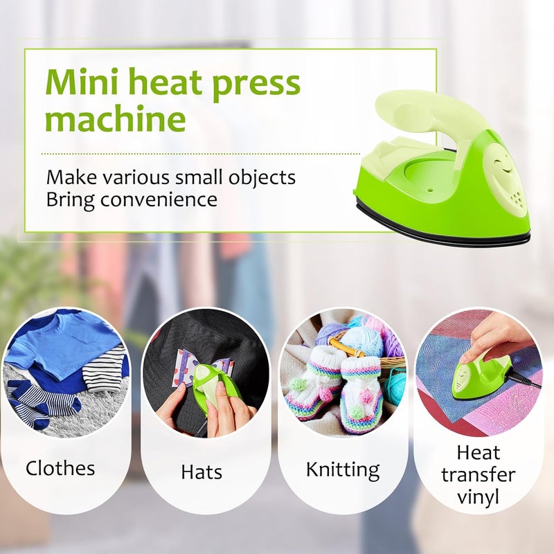 Honoson Mini Craft Iron Mini Heat Press Small Iron Portable Handy Tiny Flatiron with Charging Base Accessories for Fuse Beads Patch DIY Shoes T-Shirts Heat Transfer Vinyl Projects (Green Series) - Image 5