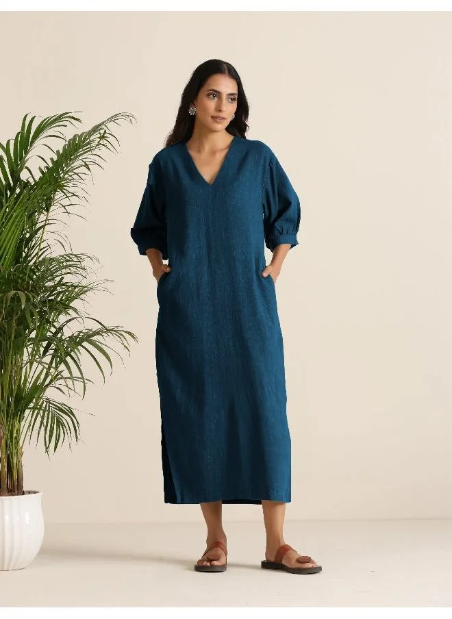 trueBrowns trueBrowns Blue Cotton Blend Long Dress