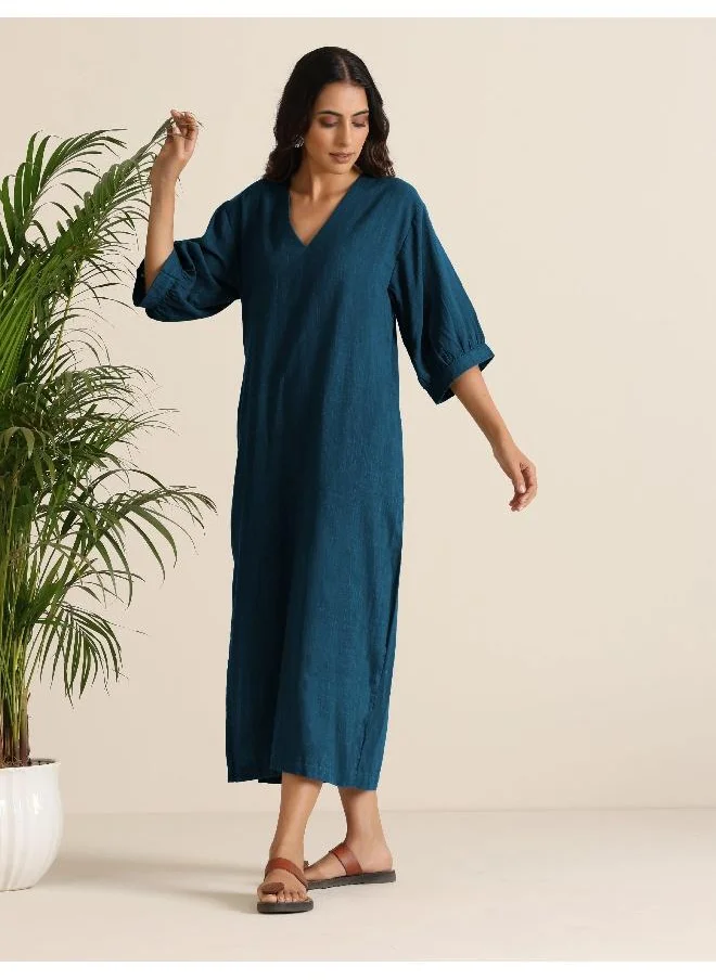trueBrowns trueBrowns Blue Cotton Blend Long Dress