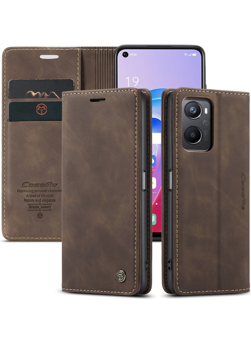 CaseMe Phone Case Luxury PU Leather Design 013 Flip Cover Card Slot Holder Cover For OPPO A76 4G/ REALME 9i 4G / Oppo  A36 4G/ A96 4G ( Coffe) - Image 1
