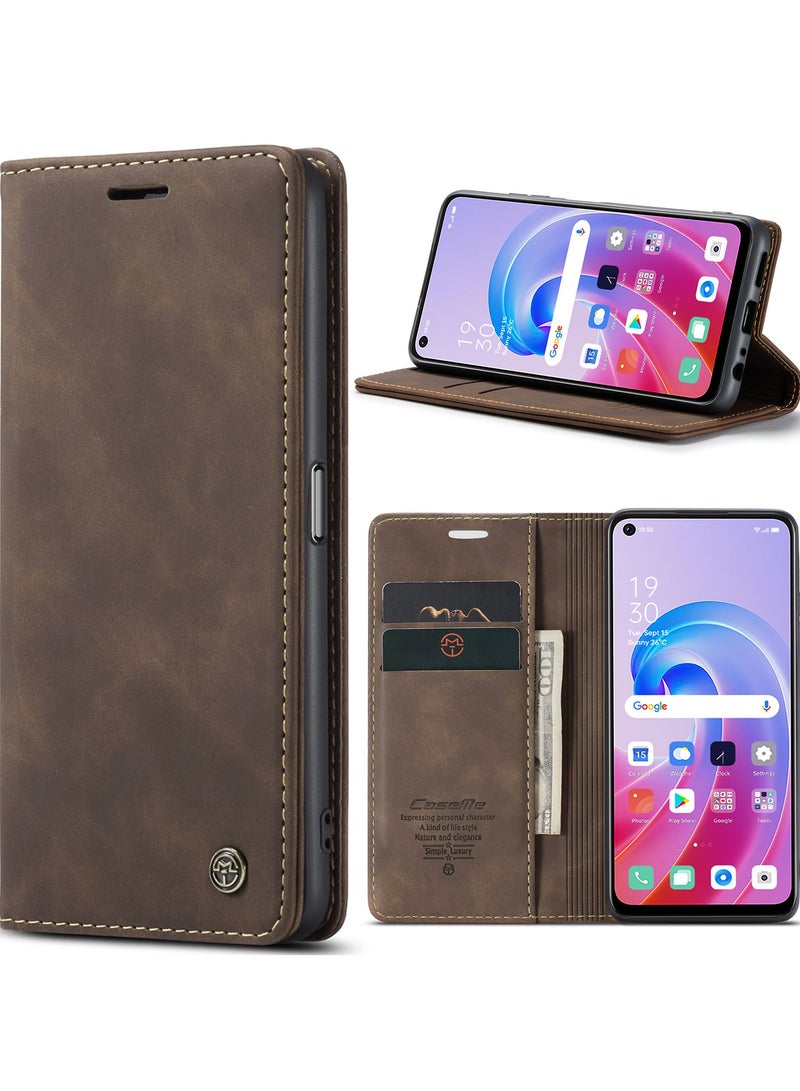 CaseMe Phone Case Luxury PU Leather Design 013 Flip Cover Card Slot Holder Cover For OPPO A76 4G/ REALME 9i 4G / Oppo  A36 4G/ A96 4G ( Coffe) - Image 2