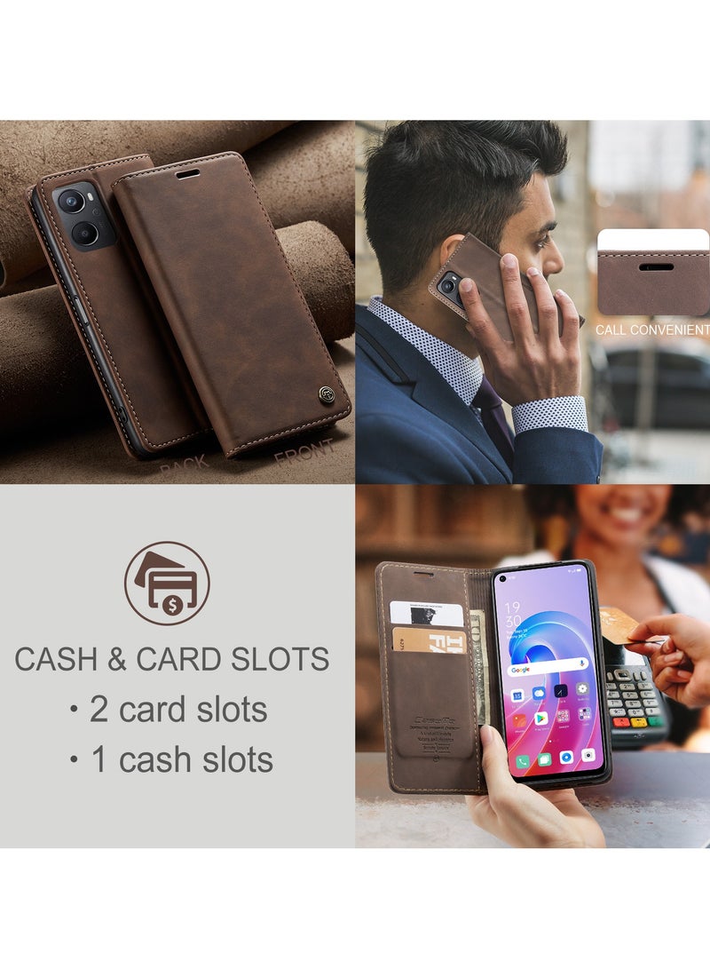 CaseMe Phone Case Luxury PU Leather Design 013 Flip Cover Card Slot Holder Cover For OPPO A76 4G/ REALME 9i 4G / Oppo  A36 4G/ A96 4G ( Coffe) - Image 5