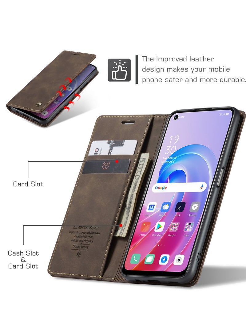 CaseMe Phone Case Luxury PU Leather Design 013 Flip Cover Card Slot Holder Cover For OPPO A76 4G/ REALME 9i 4G / Oppo  A36 4G/ A96 4G ( Coffe) - Image 4