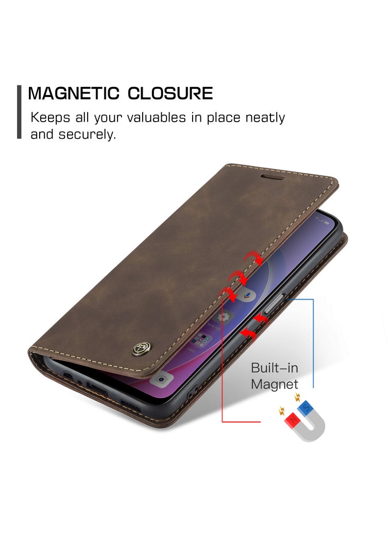 CaseMe Phone Case Luxury PU Leather Design 013 Flip Cover Card Slot Holder Cover For OPPO A76 4G/ REALME 9i 4G / Oppo  A36 4G/ A96 4G ( Coffe) - Image 3