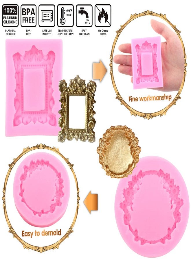 Mujiang Photo Frame Fondant Molds Vintage Frame Molds Picture Frame Silicone Mold Wreath Chocolate Molds For Cake Decorating Candy Polymer Clay Gum paste Set Of 4 - Image 3
