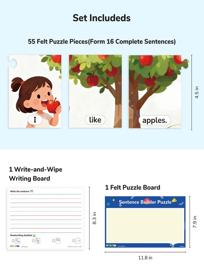 CHEFAN Sentence Building Puzzle for Kids, Reading & Writing Learning Game with Sight Words & Phonics, Sentence Board & Writing Board, Speech Therapy Toy for Preschool PreK Kindergarten 1st Grade - Image 2