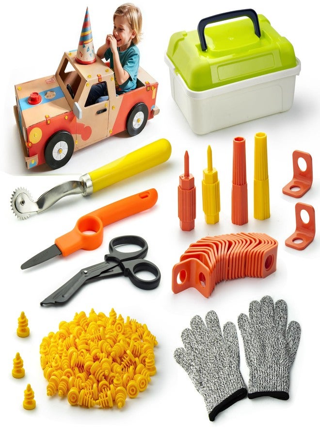 stochastic box Kids Cardboard Cutter Safe Tool Set 150 Pcs Cardboard Construction Kit for Todder with Storage Box,Creative Educational Toys Gift for Boys Girls - Image 1