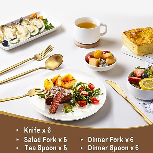 EWFEN 30-Piece Gold Silverware Set, Flatware Set for 6, Food-Grade Stainless Steel Cutlery Set, Includes Spoons Forks Knives, Kitchen Cutlery for Home Office Restaurant Hotel - Image 5