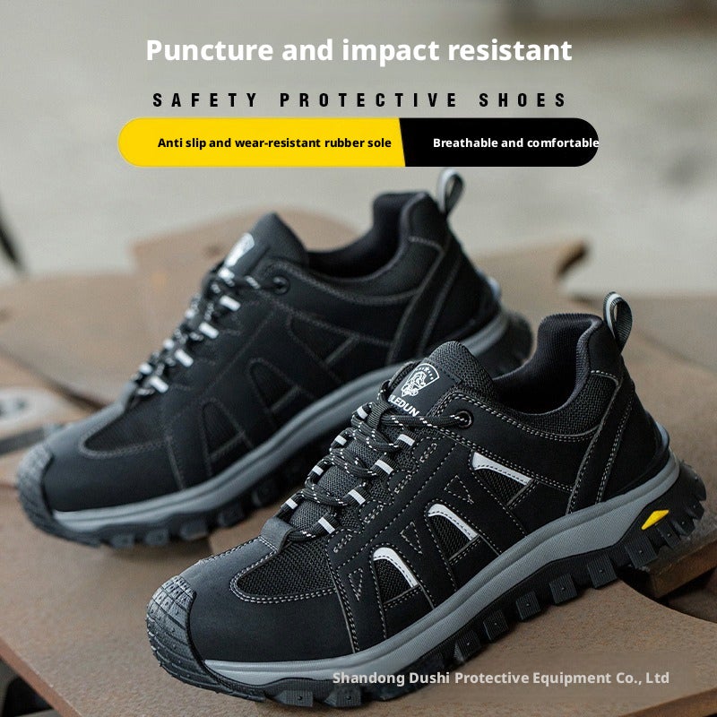 Microfiber Leather Steel Toe Safety Shoes Puncture Resistant Low-Top Rubber Sole - Image 1