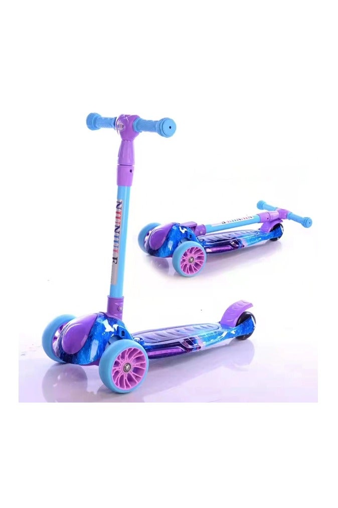 Colorful 3-Wheel Foldable Kids Scooter – Purple & Blue | LED Wheels - Image 3