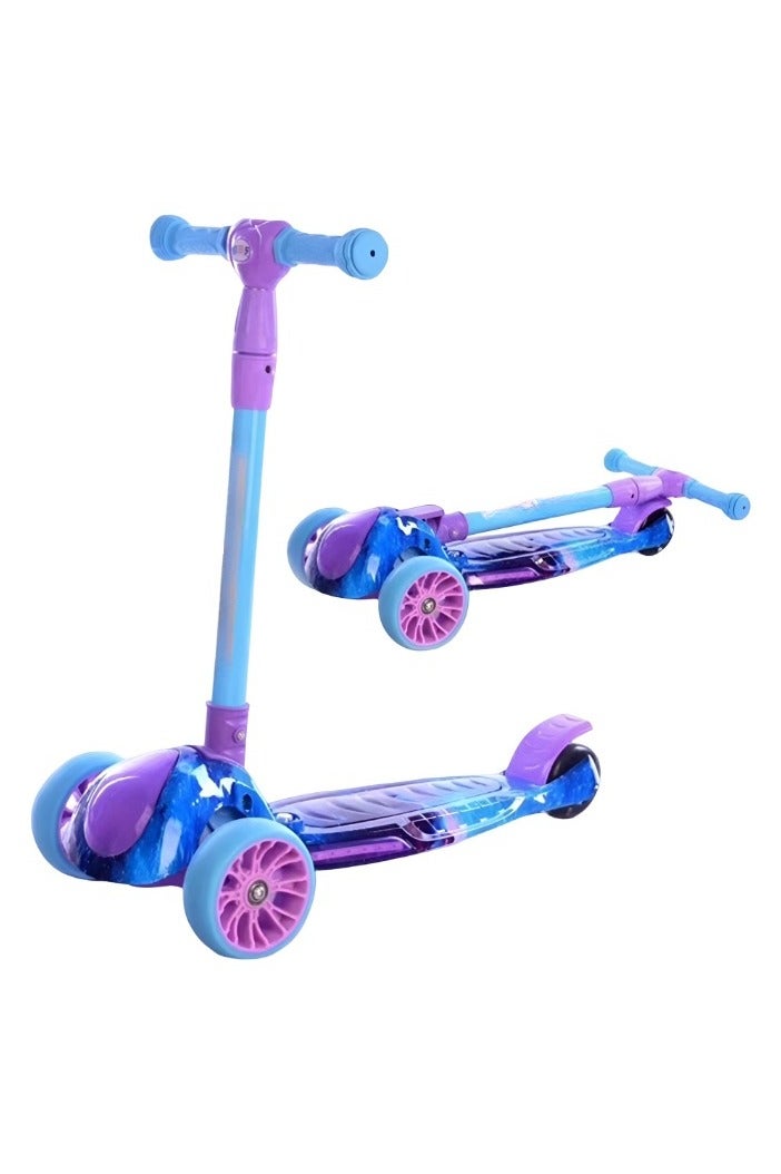 Colorful 3-Wheel Foldable Kids Scooter – Purple & Blue | LED Wheels - Image 1