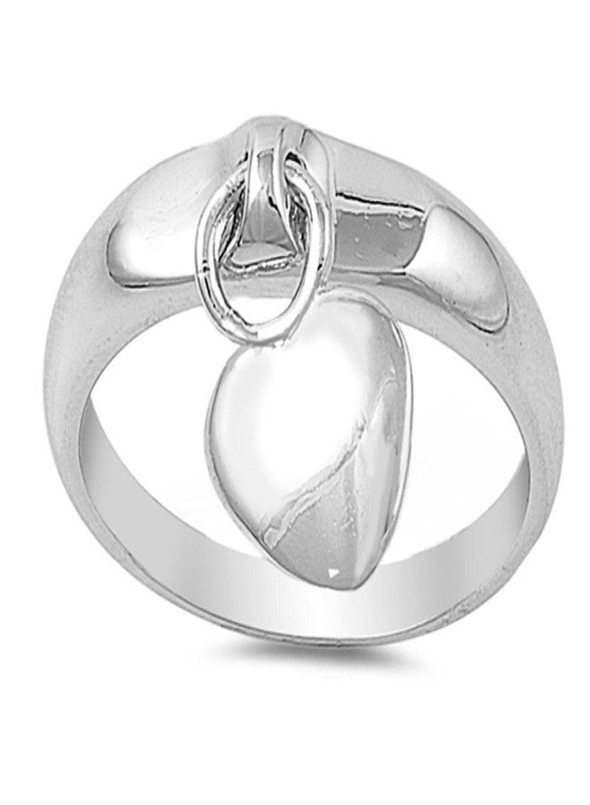 Sac Silver خاتم قلب معلق من الفضة الإسترلينية للنساء، تصميم لطيف، عيار 925، عرض 5 مم، مقاس 4 - Image 1