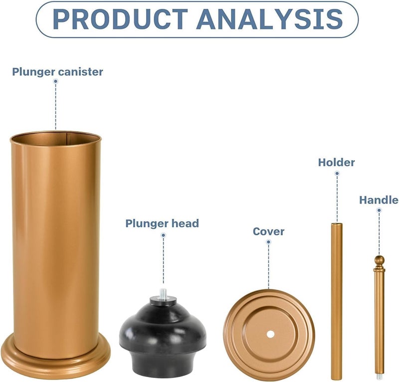 DOWRY Anti-Hand Off Toilet Plunger with Holder for Bathroom,Powerful Efficient Force Suction Cup,Heavy Duty, Deep Cleaning, Bright Gold - Image 2