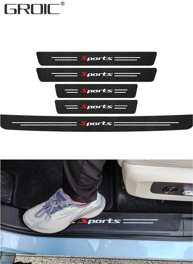 5PCS Car Door Sill Protector Stickers,Carbon Fiber Sport Threshold/Rear Bumper Guard Anti-Scratch Sticker Door Edge Protection Decorate,Interior Accessories Self-Adhesive Anti-Scratch Waterpoor - Image 1
