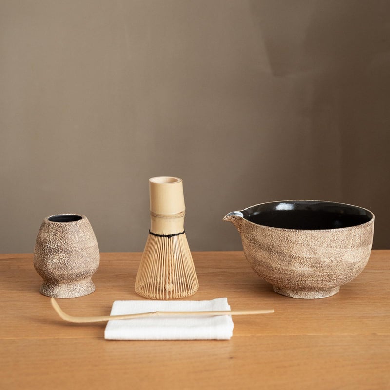 WUSEI 6-pcs Japanese Matcha Whisk Set, Handmade Ceramic Matcha Set with Bowl(Chawan),Bamboo Whisk(Chasen) and Holder, Scoop, Sifter & Tea Towel,Matcha Kit for Ceremony (Stone Vein) (Stone Vein) - Image 1