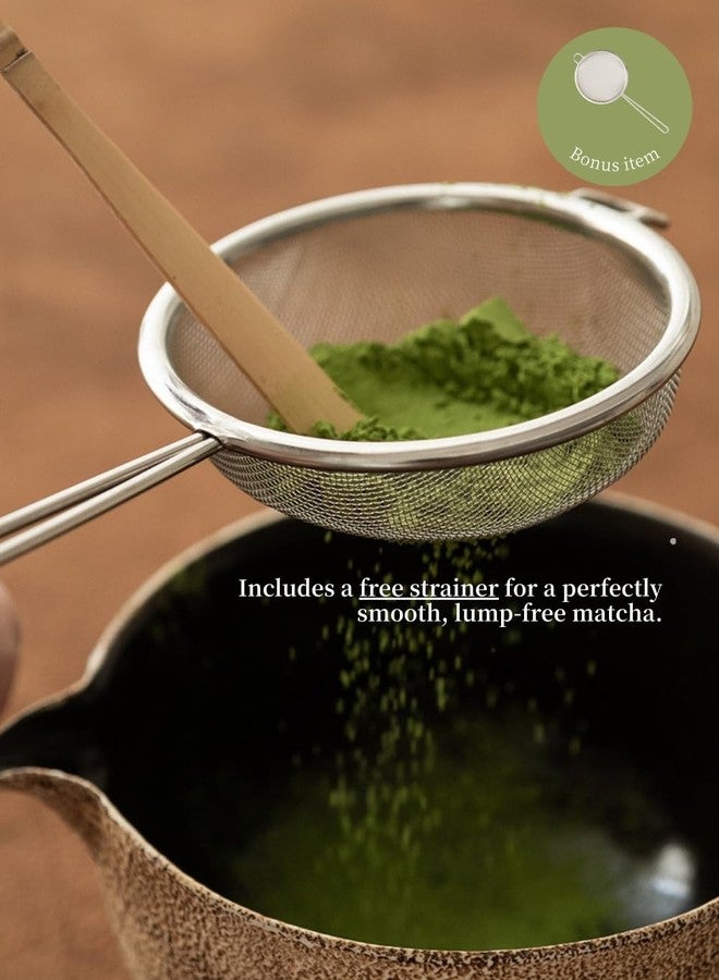 WUSEI 6-pcs Japanese Matcha Whisk Set, Handmade Ceramic Matcha Set with Bowl(Chawan),Bamboo Whisk(Chasen) and Holder, Scoop, Sifter & Tea Towel,Matcha Kit for Ceremony (Stone Vein) (Stone Vein) - Image 4
