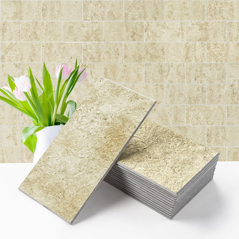 Vamos Tile 100-Piece Peel and Stick Backsplash Seamless Tile,3''x6'' Textured Beige Travertine with White Grout PVC Subway Tile,Stick on Backsplash for Kitchen/Bathroom/Laundry Room - Image 1