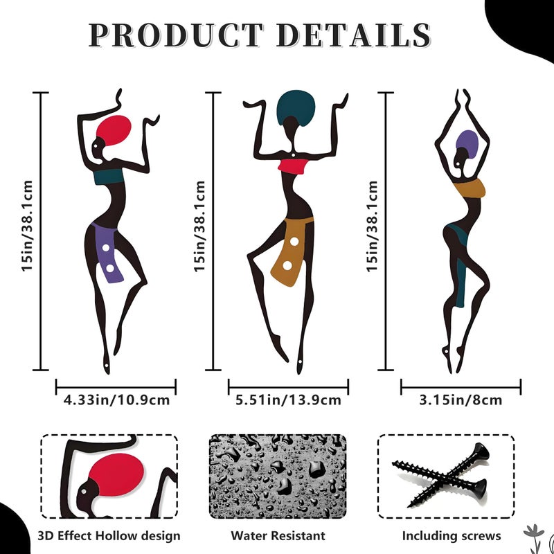 DICYWUDI 3 Pieces African Metal Wall Arts, Vintage Arts For Home Decor, Ethnic Dance Style Drawing Wall Art For Home Living Room Bedroom and Bathroom - For Birthday, Christmas, Thanksgiving, Mom Gifts - Image 2