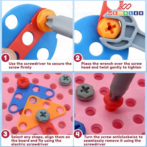 Wembley Electric Drill Screw Puzzle Toy Set| 2-in-1 2D & 3D Unicorn Tool Set| 351 Pieces with Electric Screwdriver| STEM Learning DIY Building Block Kit| Ideal Gift for Kids of 2+ - Image 5