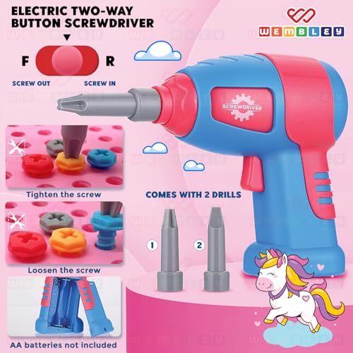 Wembley Electric Drill Screw Puzzle Toy Set| 2-in-1 2D & 3D Unicorn Tool Set| 351 Pieces with Electric Screwdriver| STEM Learning DIY Building Block Kit| Ideal Gift for Kids of 2+ - Image 4