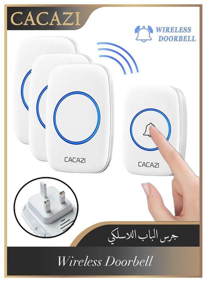 CACAZI Waterproof Wireless Doorbell with UK Plug, LED Flash, Over 1000 Feet Range, 60 Sounds and 5 Levels of Volume, Cordless for Home, Office, Apartment, Hotel, Warehouse Anti-Theft, White  - Image 1