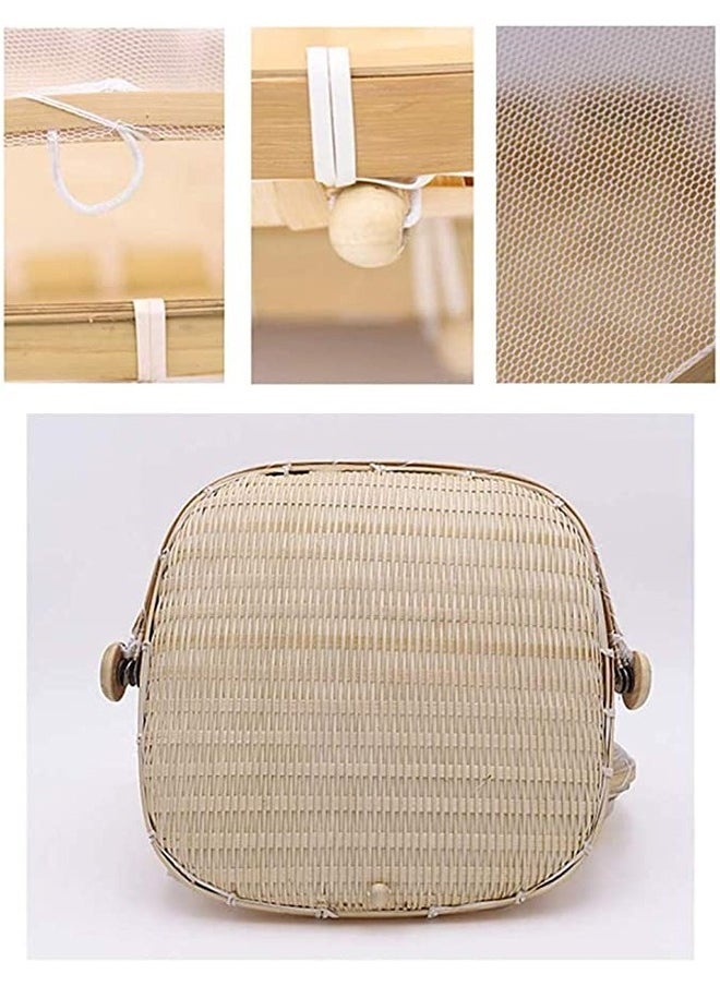 NKX Set of 3 Bamboo Food Serving Trays with Food Mesh Cover  - Image 4