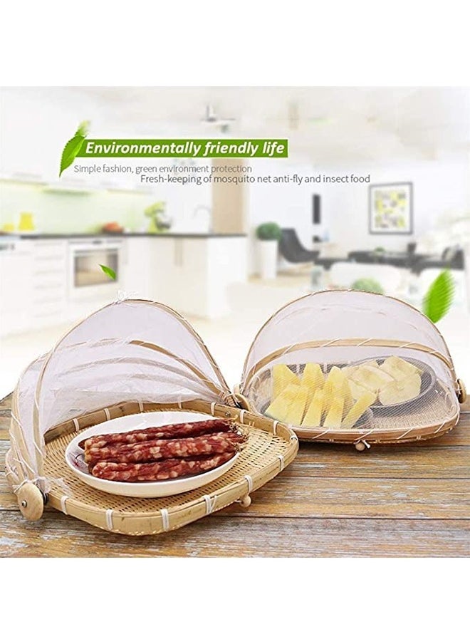 NKX Set of 3 Bamboo Food Serving Trays with Food Mesh Cover  - Image 2
