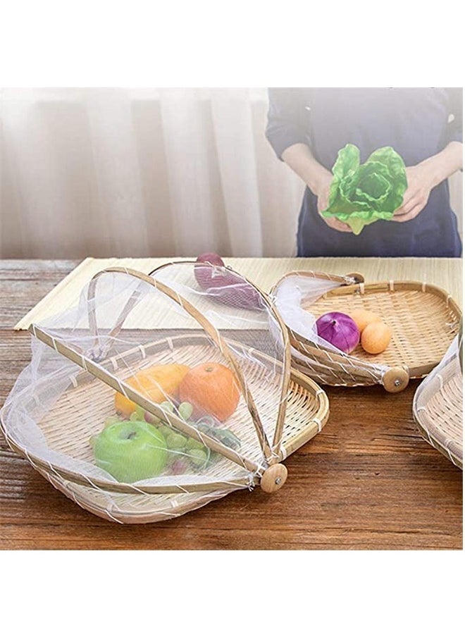 NKX Set of 3 Bamboo Food Serving Trays with Food Mesh Cover  - Image 5