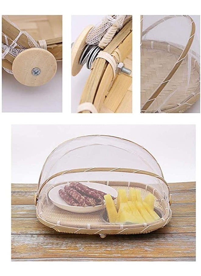 NKX Set of 3 Bamboo Food Serving Trays with Food Mesh Cover  - Image 3