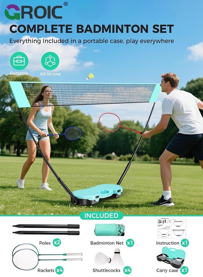 GROIC Badminton Net Set with Badminton Net,2 Rackets, 2 Shuttlecocks,Storage Case,Badminton Set for Indoor & Outdoor Games, Backyard Family Fun,Badminton Rackets Set - Image 2