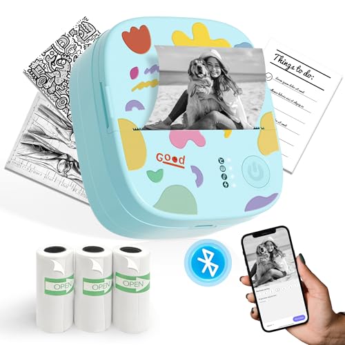 XenGro Mini Sticker Printer AHM2, Mini Thermal Printer with 3 Rolls Paper, Portable Bluetooth Inkless Printpods, Pocket Label Maker Suitable for Creative Kids DIY, Diaries, Photos, Study Notes - Blue - Image 1