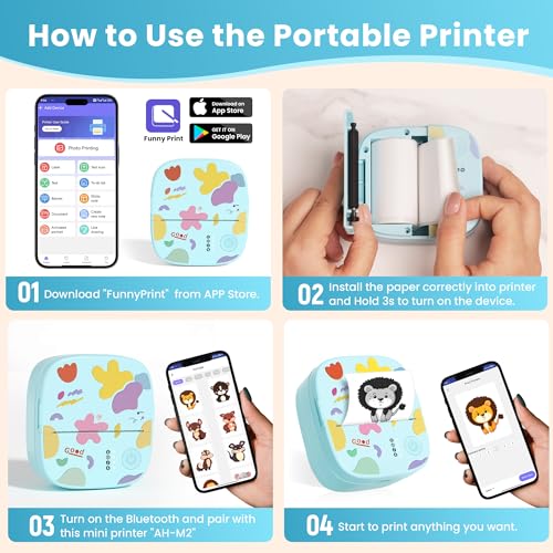 XenGro Mini Sticker Printer AHM2, Mini Thermal Printer with 3 Rolls Paper, Portable Bluetooth Inkless Printpods, Pocket Label Maker Suitable for Creative Kids DIY, Diaries, Photos, Study Notes - Blue - Image 3