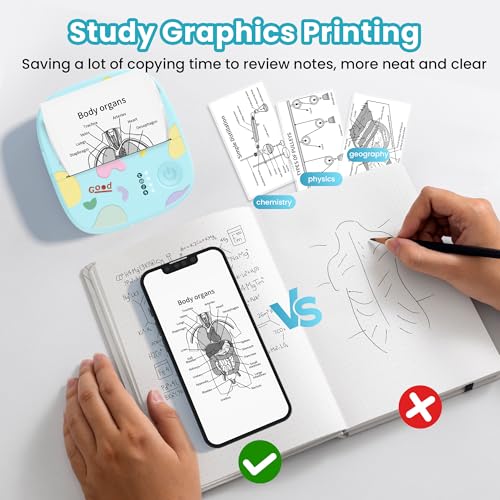 XenGro Mini Sticker Printer AHM2, Mini Thermal Printer with 3 Rolls Paper, Portable Bluetooth Inkless Printpods, Pocket Label Maker Suitable for Creative Kids DIY, Diaries, Photos, Study Notes - Blue - Image 4
