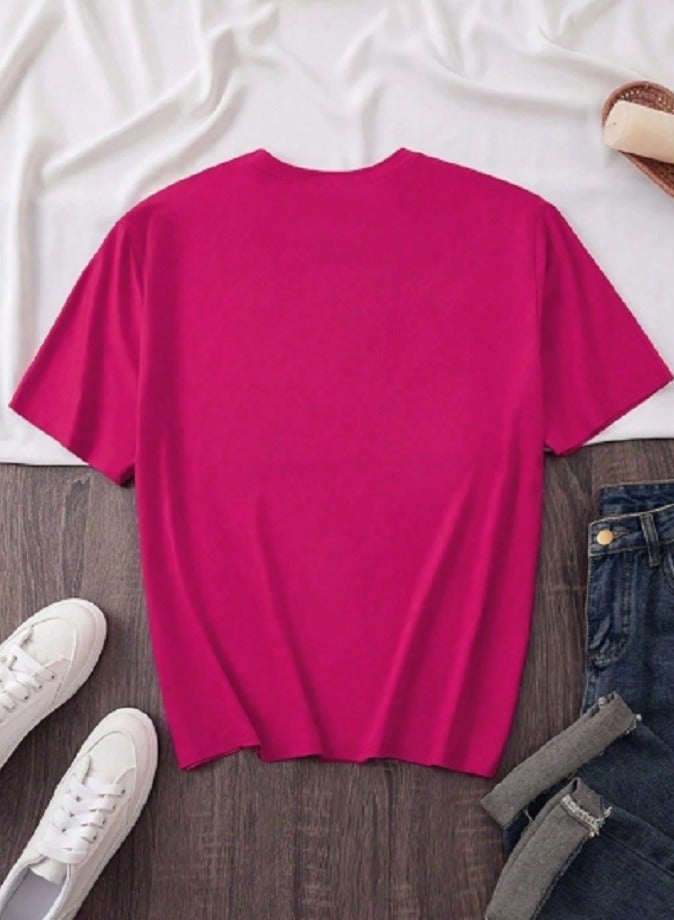 Shein INAWLY Women's Black Cat Print Fuchsia Round Neck Short T-Shirt  - Image 3