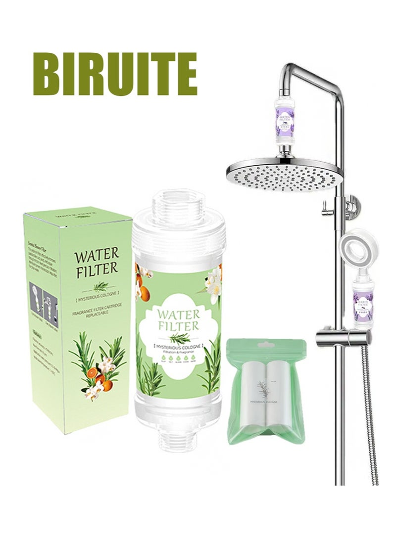 BIRUITE 1pcs Vitamin Shower Fragrance Water Filter + 2pcs Fragrance Filter Cartridge Set, Prevent Hair Loss and Prevent Dry Skin, Remove Chlorine and Rust, Relax Aromatherapy (Mysterious Cologne) - Image 1