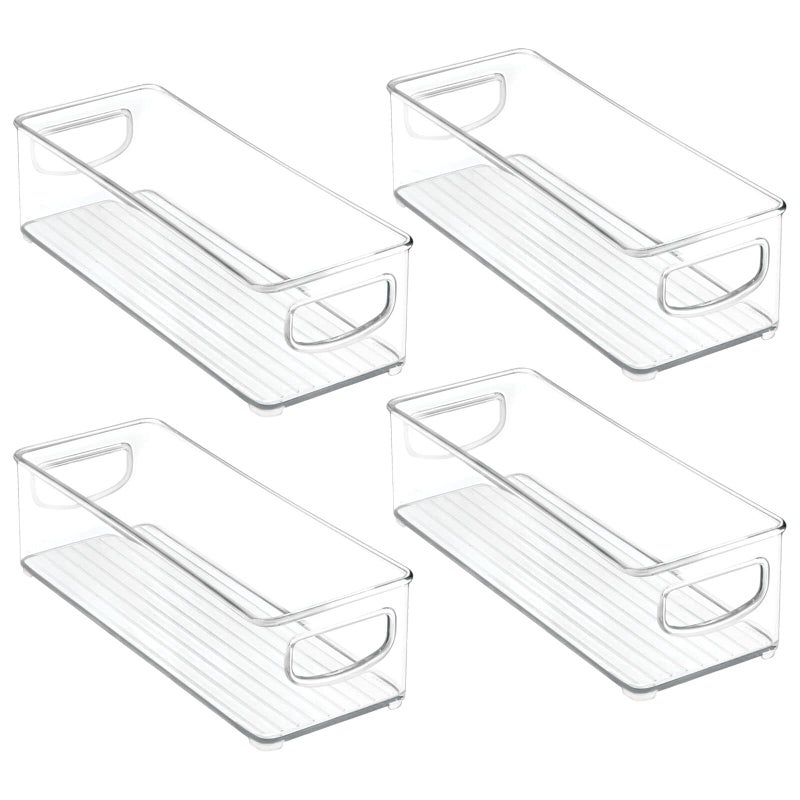mDesign Deep Plastic Kitchen Storage Organizer Container Bin for Pantry, Cabinet, Cupboard, Shelves, Fridge, or Freezer - Holds Dry Goods, Sauces, Condiments, Drinks, Ligne Collection, 4 Pack, Clear - Image 1