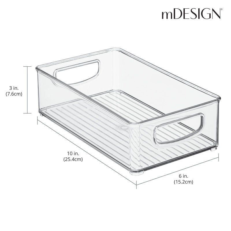 mDesign Deep Plastic Kitchen Storage Organizer Container Bin for Pantry, Cabinet, Cupboard, Shelves, Fridge, or Freezer - Holds Dry Goods, Sauces, Condiments, Drinks, Ligne Collection, 4 Pack, Clear - Image 2