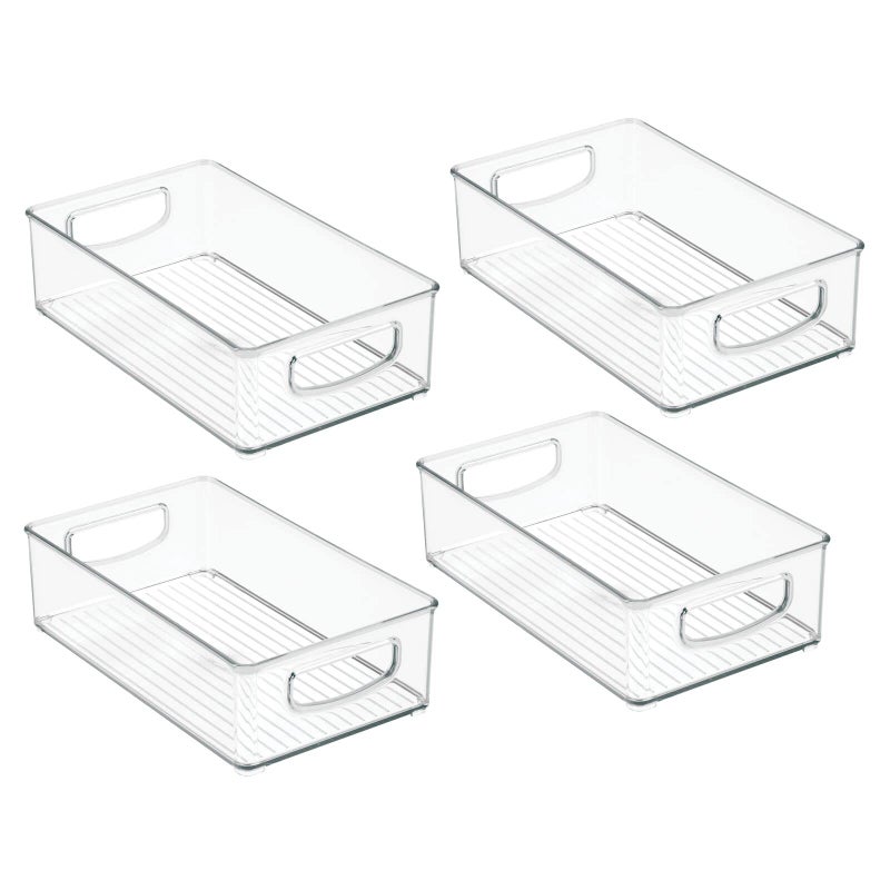 mDesign Deep Plastic Kitchen Storage Organizer Container Bin for Pantry, Cabinet, Cupboard, Shelves, Fridge, or Freezer - Holds Dry Goods, Sauces, Condiments, Drinks, Ligne Collection, 4 Pack, Clear - Image 5
