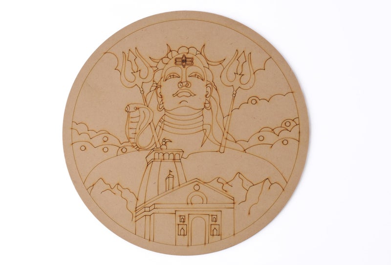 HIART24 HiART 24 Lord Shiva KEDARNATH Design PREMARKED MDF Cutout Base (12 X 12 INCH) for Craft Work Home Room Decor Artistic DIY Work - Image 1