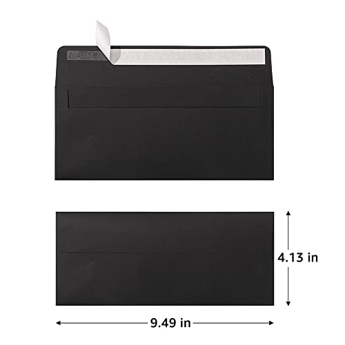 Wishop 100 Pack Colorful #10 Business Envelopes Self Seal Standard Envelopes for Office Checks, Business, Letter Mailing Invoices, 4.13 x 9.49 Inches (Black) - Image 2