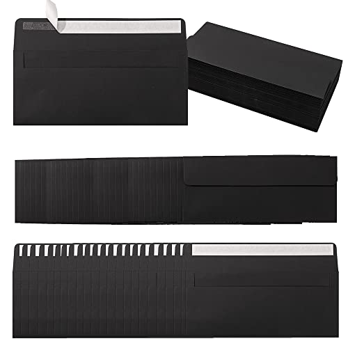 Wishop 100 Pack Colorful #10 Business Envelopes Self Seal Standard Envelopes for Office Checks, Business, Letter Mailing Invoices, 4.13 x 9.49 Inches (Black) - Image 1