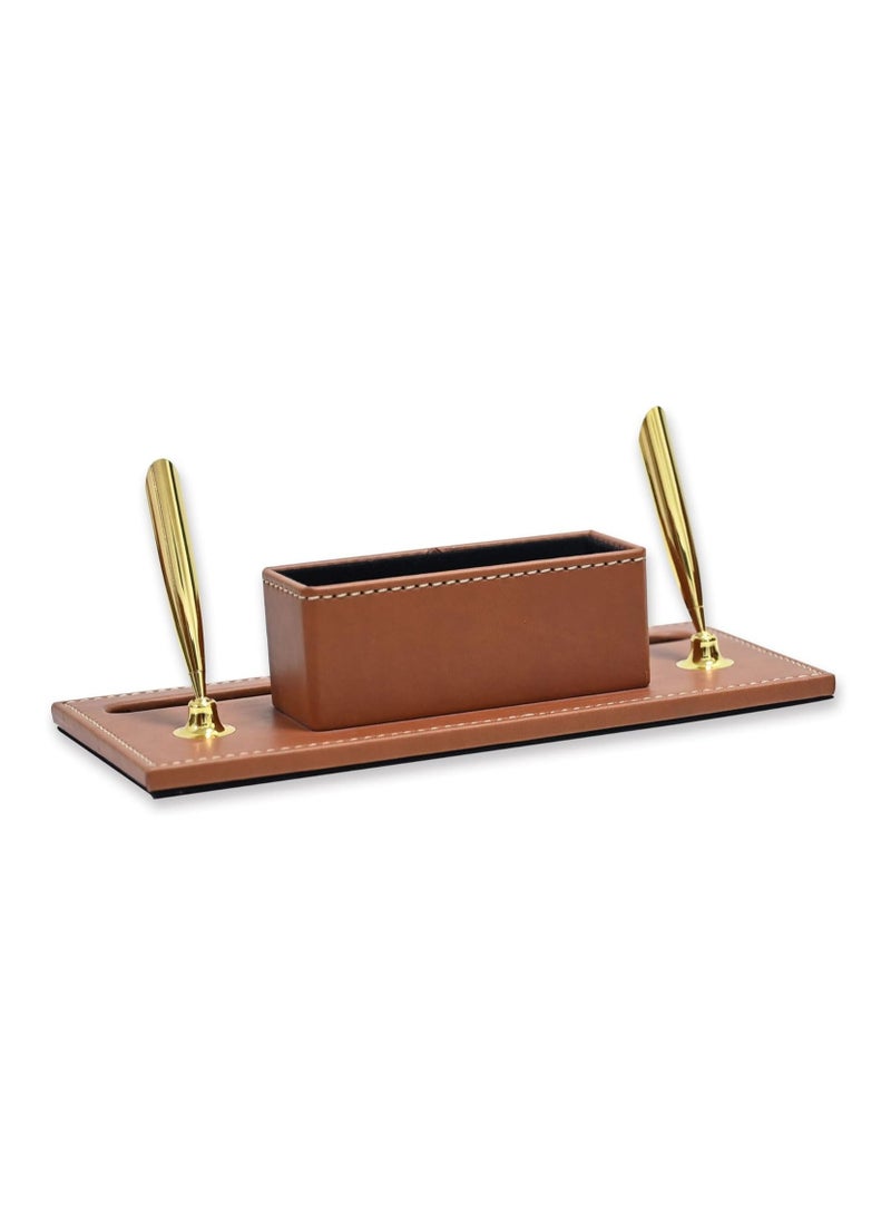 FIS - FIS 9 Pieces Executive Desk Set Italian PU, Brown Color - FSDS172BR - Image 1
