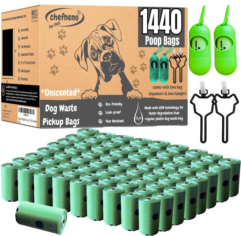 CHEFNENO Doggy Poop Bags Biodegradable with Dispenser (1440 Bags) Eco-friendly Dog Waste Pickup Bags Landfill-friendly Refill Rolls Cat Waste Bags (Green, 72 Rolls, Unscented) - Image 1