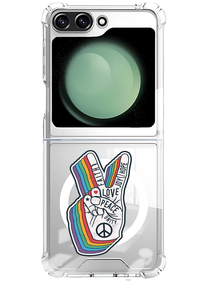 Theodor Magnetic Case for Samsung Galaxy Z Flip 5 Compatible with MagSafe Wireless Charging, Shockproof Phone Bumper Cover Peace symbol - Image 1