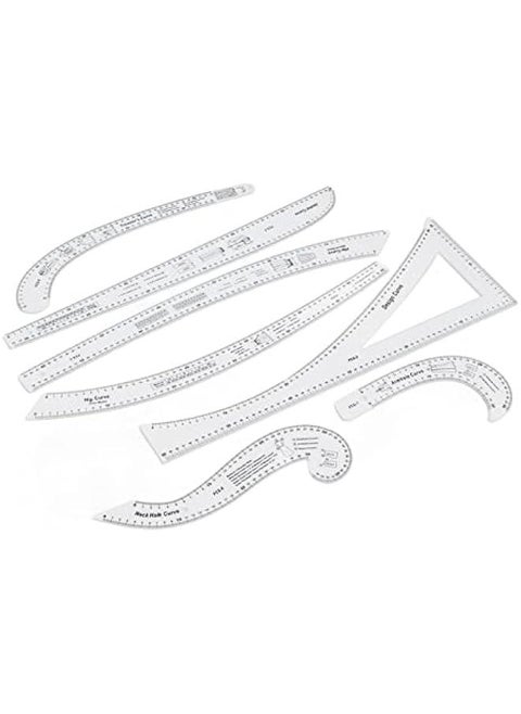 7Pcs Sewing Ruler Tailor Set Clear French Curve Ruler Sewing Ruler Set Rulers Ruler Racks Rulers High Accuracy Scale Fashion Pattern Design Ruler Set for Making Pattern Drafting