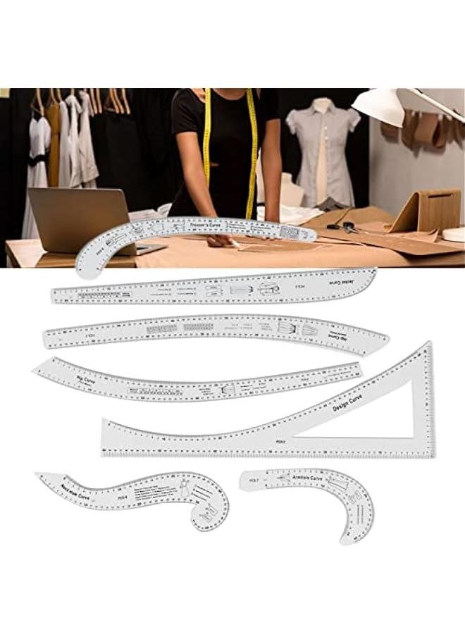 Generic 7Pcs Sewing Ruler Tailor Set Clear French Curve Ruler Sewing Ruler Set Rulers Ruler Racks Rulers High Accuracy Scale Fashion Pattern Design Ruler Set for Making Pattern Drafting  - Image 2