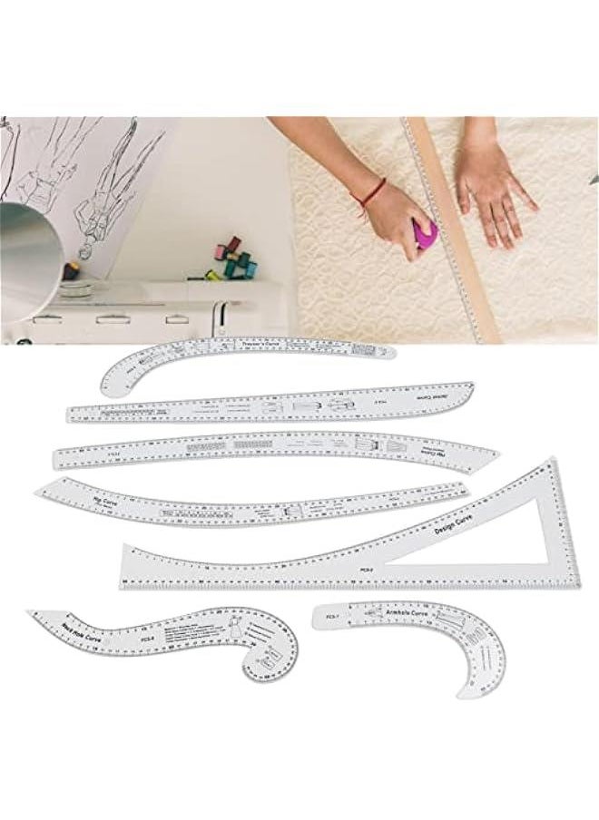 Generic 7Pcs Sewing Ruler Tailor Set Clear French Curve Ruler Sewing Ruler Set Rulers Ruler Racks Rulers High Accuracy Scale Fashion Pattern Design Ruler Set for Making Pattern Drafting  - Image 3