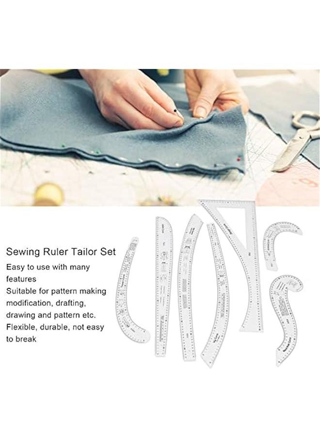 Generic 7Pcs Sewing Ruler Tailor Set Clear French Curve Ruler Sewing Ruler Set Rulers Ruler Racks Rulers High Accuracy Scale Fashion Pattern Design Ruler Set for Making Pattern Drafting  - Image 4