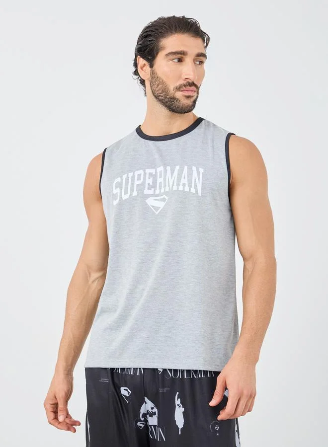 ستايلي Styli Superman Slogan Print Tank and Shorts Set
